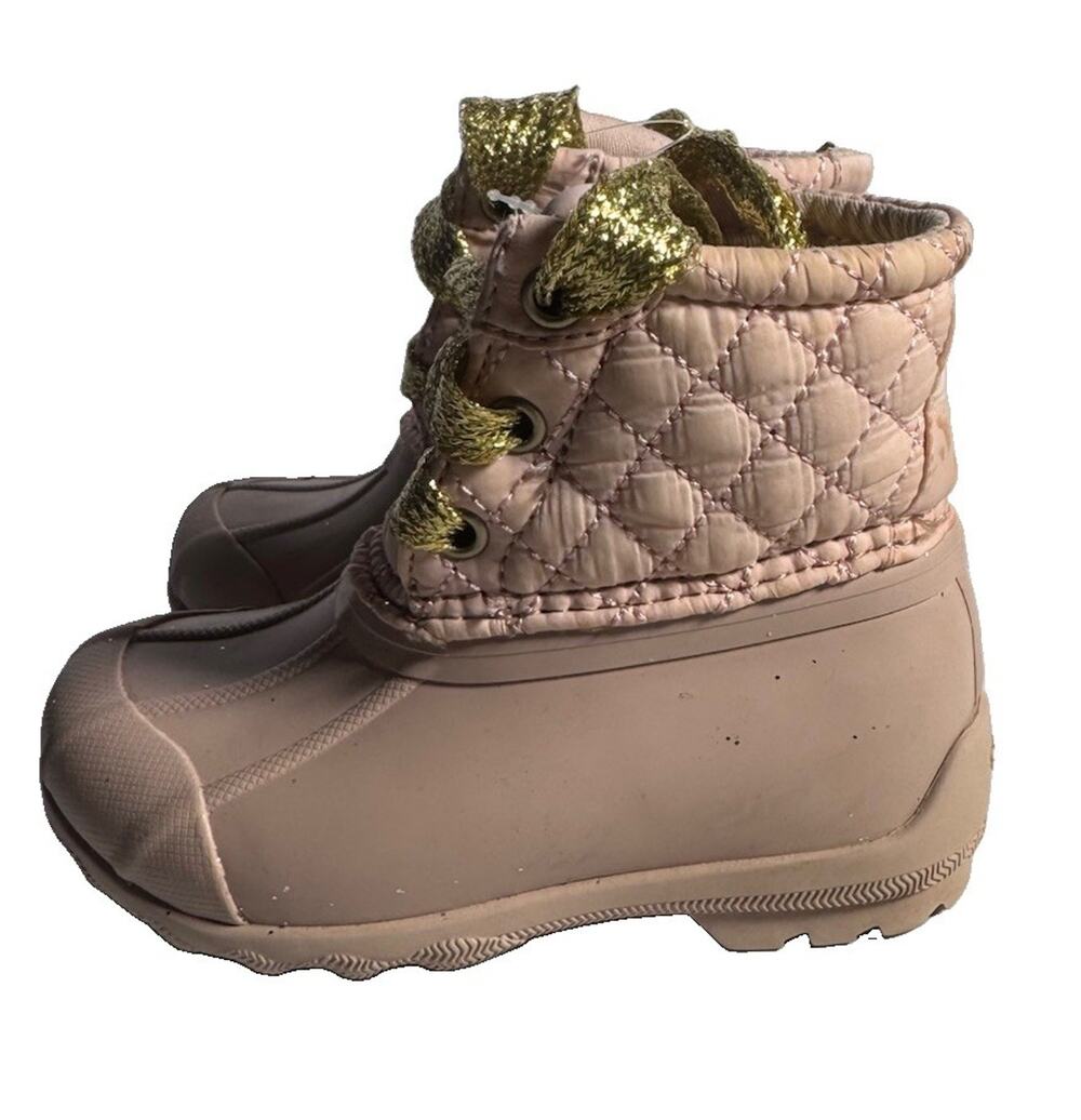 Sperry Toddler Girls 7M Pink Quilted Duck Boots Gold Laces Rain Boots